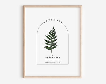 November Birth Cedar Tree Printable | Sketch & Watercolor Art