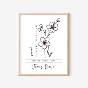 Custom Name March Birth Flower Cherry Blossom | Personalized Digital Printable | Garden Inspired Birthday Gift