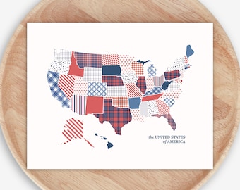 USA Map Poster | Unframed United States of America Art Print | 4th of July Decor