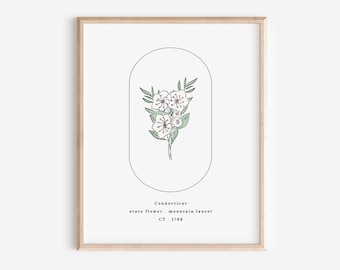 Connecticut State Flower | Mountain Laurel Watercolor Floral Art Printable