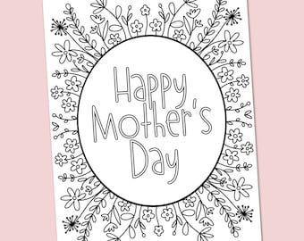 Happy Mother's Day Printable | Spring Flowers Coloring Page | FREE Card
