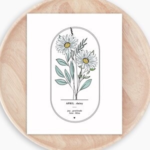 April Birth Flower Daisy Art | Simple Floral Illustration Printable