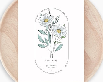 April Birth Flower Daisy Art | Simple Floral Illustration Printable