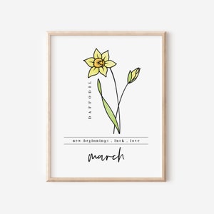 March Daffodil Birth Flower Digital Art Printable | Garden Inspired Gift for March Birthdays | Floral Gift for Mother&#39;s Day