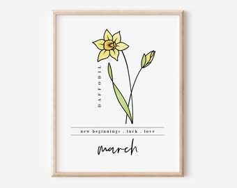 March Daffodil Birth Flower Digital Art Printable | Garden Inspired Gift for March Birthdays | Floral Gift for Mother's Day