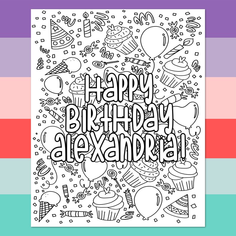 Personalized Coloring Page Birthday Party Custom Printable Etsy