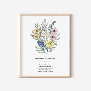 Custom State Flower Bouquet Printable | Up to 6 Flowers | Personalized Floral Digital Art Print Home State Travel Souvenir Gift