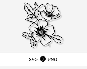 Wild Rose Flower | Illustrated Svg Png Digital Drawing Graphic | Craft & Cut Files | State Flower