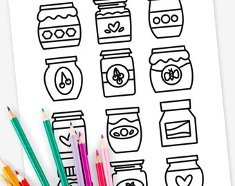 Jam & Honey Coloring Page Printable | Illustrated Fall Decor Coloring Sheets | FREE Color Tester and Blender Pages