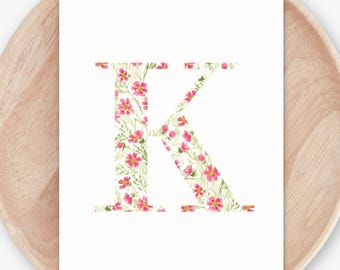 Hot Pink Cosmos Letter Art | Flower Monogram Print | Custom October Birth Flower