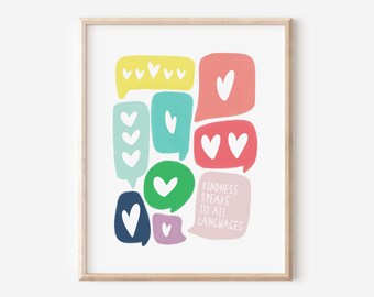 Kindness Speaks To All Languages Digital Printable | Illustrated Positive Wall Decor