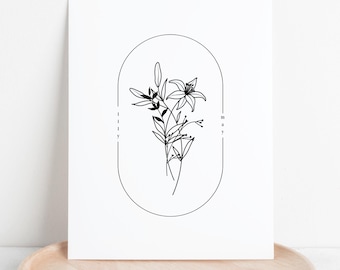 May Birth Flower Lily | Oval Frame Simple Art Printable