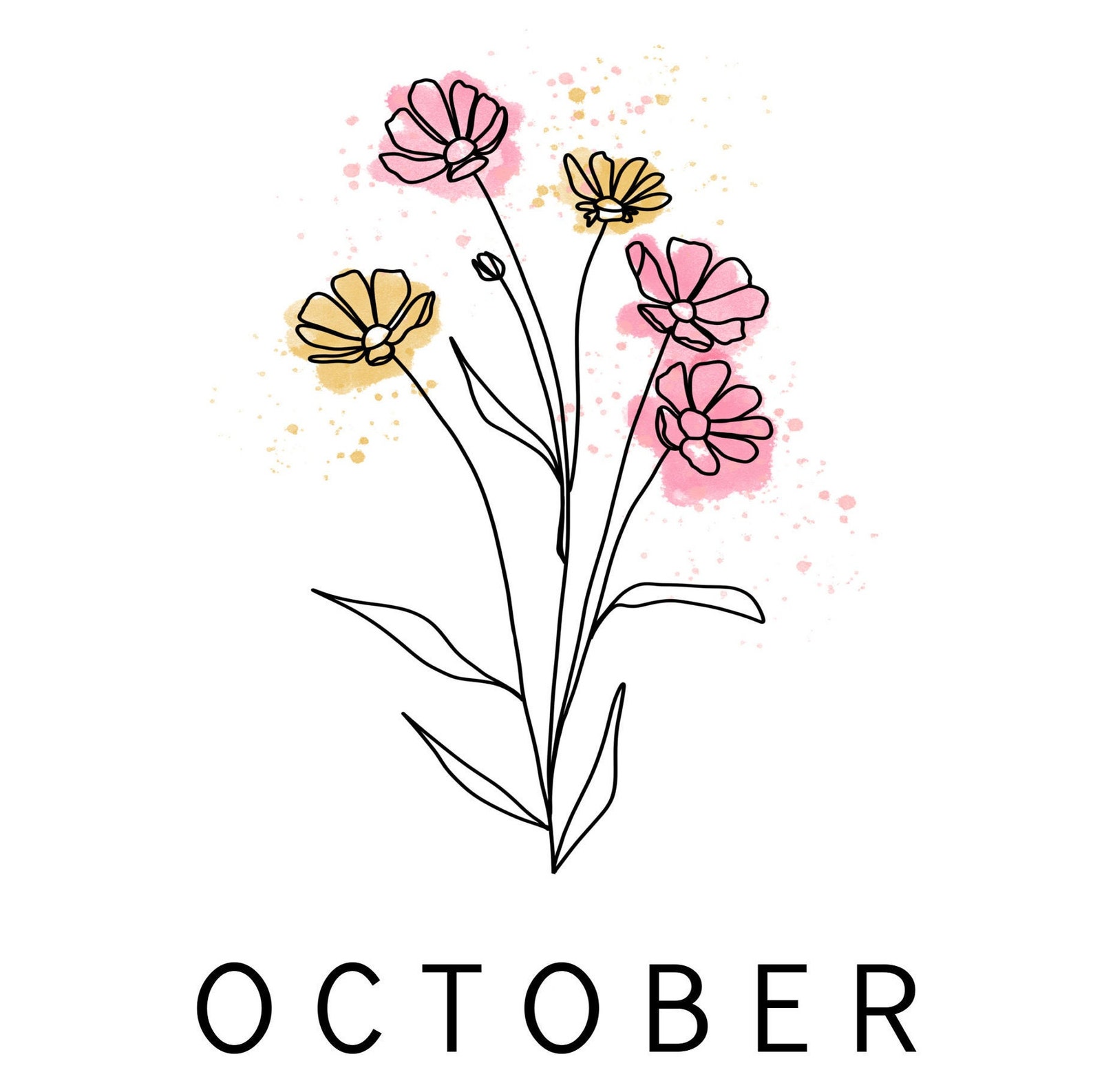 October Birth Month Flower Cosmos Personalized Art Digital Etsy