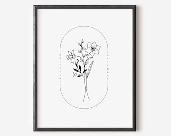December Birth Flower Narcissus | Simple FLoral Line Art Printable | Nature Inspired Birthday Gift