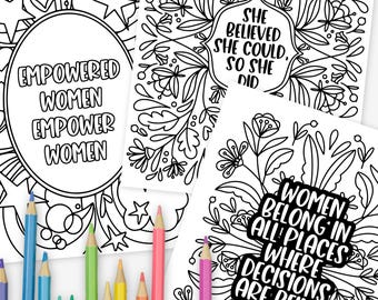 3 Pk Celebrate Women's Day Coloring Page | Hand Illustrated Feminism Joy | Fun for Girls & Women