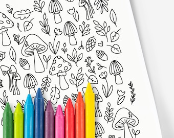 Mushroom Magical Collage | Hand-Drawn Coloring Page Print & Color | Digital Printable