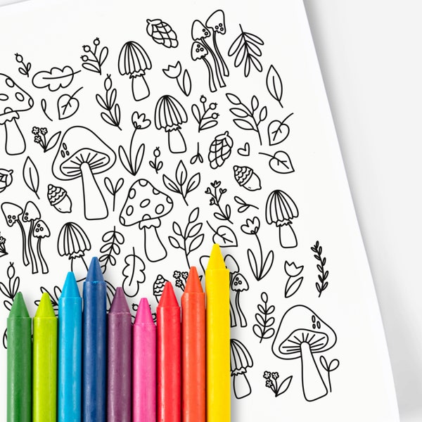 Mushroom Magical Collage | Hand-Drawn Coloring Page Print & Color | Digital Printable