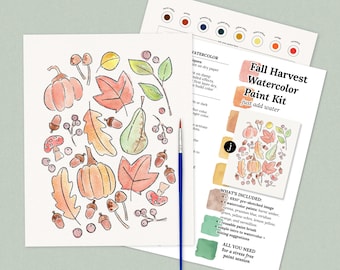 Fall Harvest Watercolor Paint Kit | Pick Your Pack 2, 4, 8, 10, 12 Bulk | Pre-Sketched Fall Themed Art Set for Paint Night
