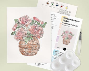 Chrysanthemum Basket Watercolor Art Paint Kit | All In One Gift Set for Paint Night