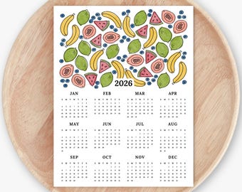 2026 Calendar Print | Fruity At A Glance Unframed Art | Colorful Office Wall Decor