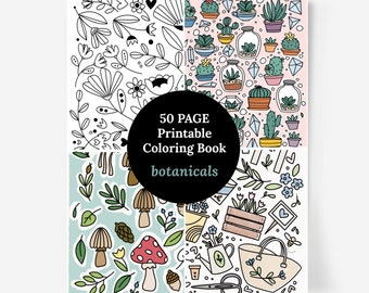 50 Coloring Pages | Botanical Digital Coloring Book Floral Illustrations | Zen Printable Coloring Page Bundle | Calming Flower Doodles