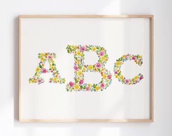 Hand Painted Monogram Floral Watercolor Art | Custom Initials Wedding Decor | Personalized Anniversary Gift