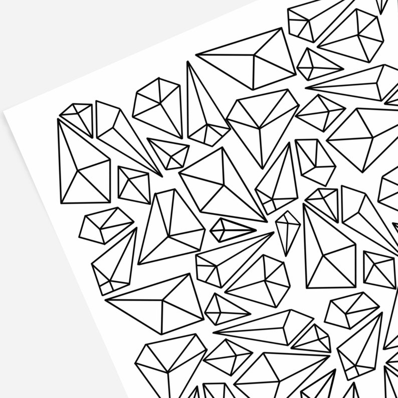 Geometric Gemstones Hand-Drawn Coloring Page Print & Color | Etsy