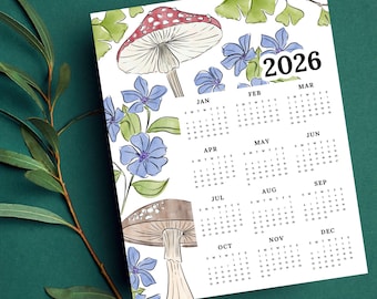 2026 Calendar Print | Forest Floral At A Glance Unframed Art | Forestcore Office Wall Decor