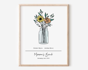 2 Birth Flower Bouquet Digital Printable | Floral Garden Inspired Gift for Mom & Grandma