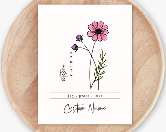 Personalized Name Birth Flower Printable | October Cosmos | Custom Birthday Gift