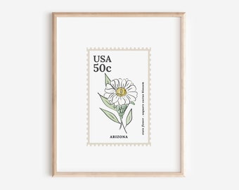 Arizona US State Flower Stamp | Saguaro Cactus Blossom Watercolor Floral Art Printable