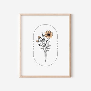 Cosmos da Flor do Nascimento em Outubro | Arte simples com moldura oval em aquarela para impressão