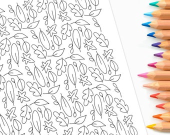 Leaves | Hand-Drawn Coloring Page Print & Color | Digital Art Illustrated Doodles