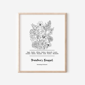 Black & White Birth Flower Bouquet Printable | Up to a Dozen Flowers | Birth Month Garden 12 Flowers