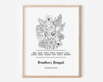 Black & White Birth Flower Bouquet Printable | Up to a Dozen Flowers | Birth Month Garden 12 Flowers