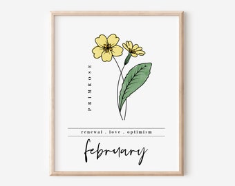 February Primrose Birth Flower Digital Art Printable | Garden Inspired Birthday Gift