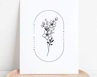 March Birth Flower Cherry Blossom | Oval Frame Simple Art Printable | Garden Inspired Birthday Gift