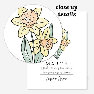 March Yellow Daffodil Birth Flower Personalized Name Unframed Art Print Custom Gift for Birthdays Birth Flower Vinyl Sticker Add On image 2