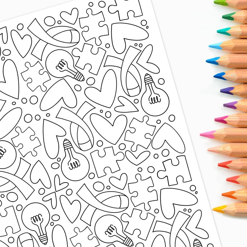 Autism Awareness Coloring Page Print & Color Digital Printable Color Sheet image 1