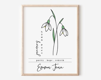 January Birth Flower Snowdrop Digital Printable | Personalized Floral Wall Decor Best Birthday Gift