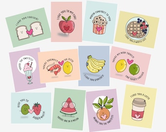 You Pick 12 Pk Punny Valentines Cards with Envelopes - Blank Love Notes - Food, Love, Humor - Ready to Ship