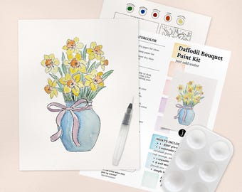 Daffodil Bouquet Watercolor Art Paint Kit | All In One Gift Set for Paint Night