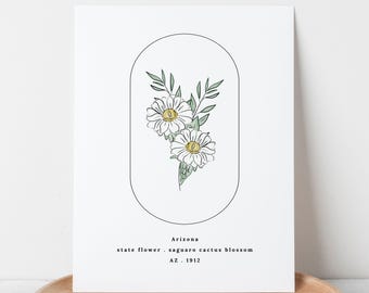 Arizona State Flower | Saguaro Cactus Blossom Watercolor Floral Art Printable