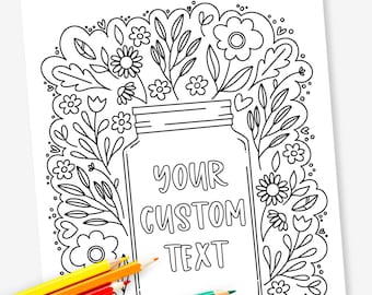 Custom Text Flower Jar Coloring Printable | Personalized Floral Sign