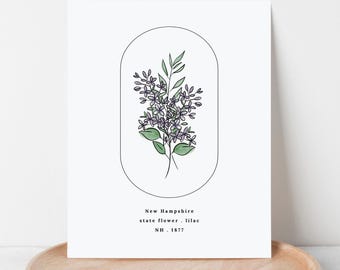 New Hampshire State Flower Printable | Purple Lilac Watercolor Floral Digital Wall Decor