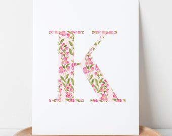 Pink Snapdragon Monogram Initial Art Print | Hand Painted Letter Wall Decor
