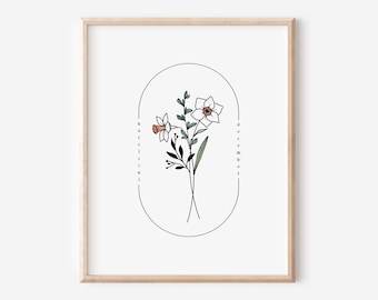 December Birth Flower Narcissus | Watercolor Simple Floral Art Printable | Nature Inspired Gift