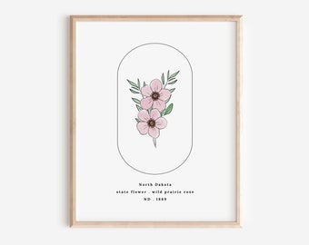 North Dakota State Flower | Wild Prairie Rose Watercolor Floral Art Printable