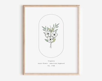 Virginia State Flower | American Dogwood Watercolor Floral Art Printable