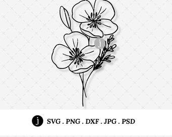 California Poppy State Flower | Svg Png Dxf Jpg Pdf Digital Graphic Files | Craft & Cut Files | USA State Flowers